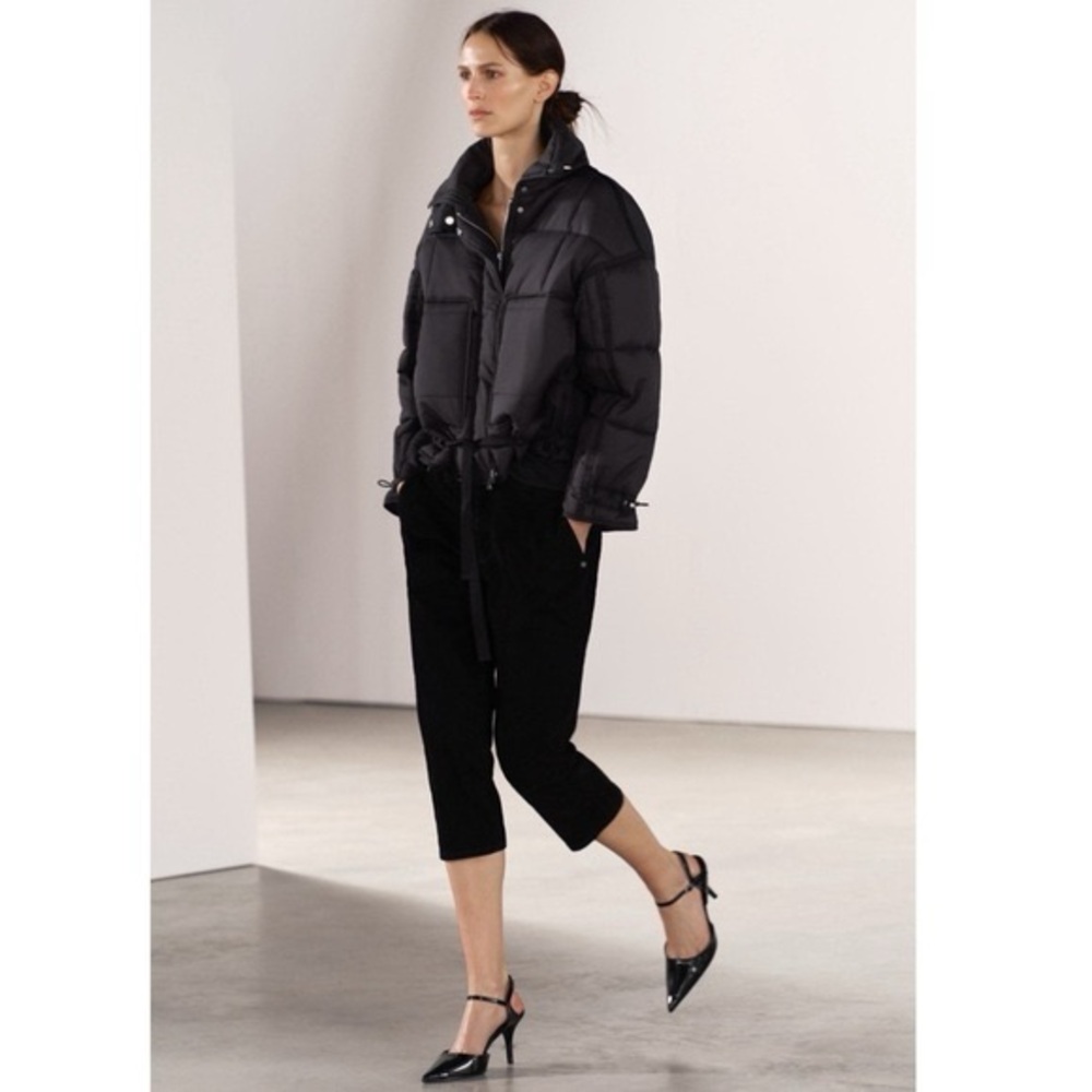 NWT ZARA Water Repellant Nylon Anorak Black Puffer Jacket Sz M